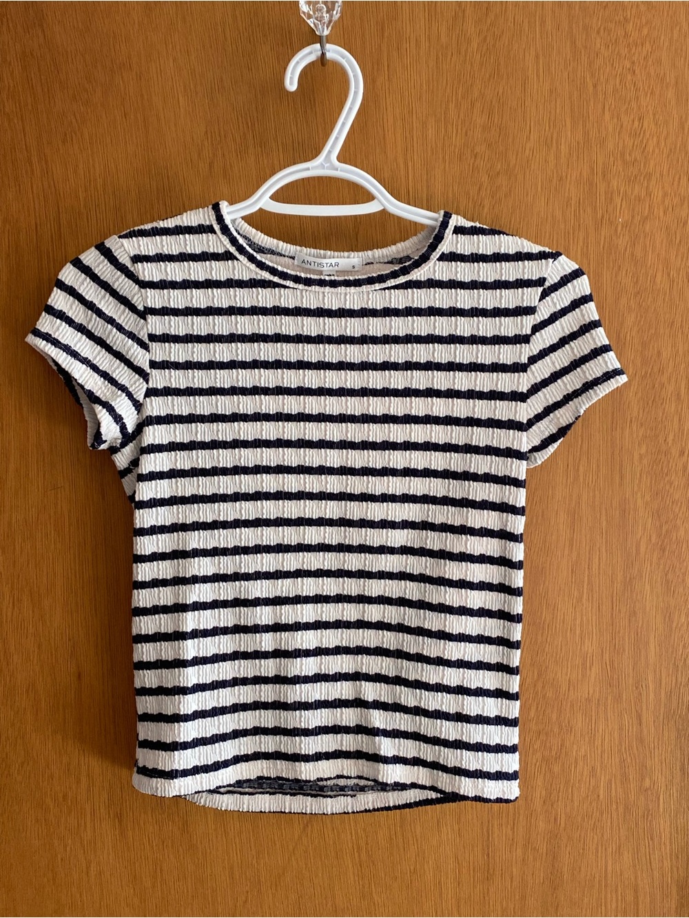 Women's Cream and Black Striped Short Sleeve Tee